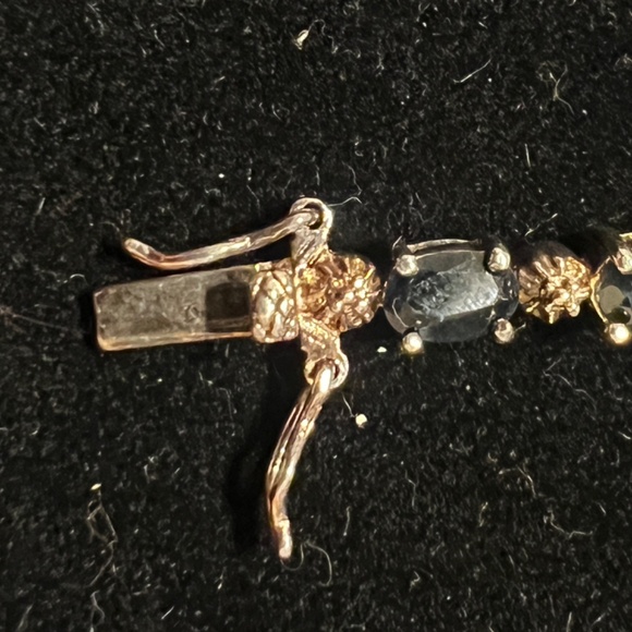 Sterling Silver Sapphire Tennis Bracelet with Flower Accents, Stamped 925 - Picture 4 of 7